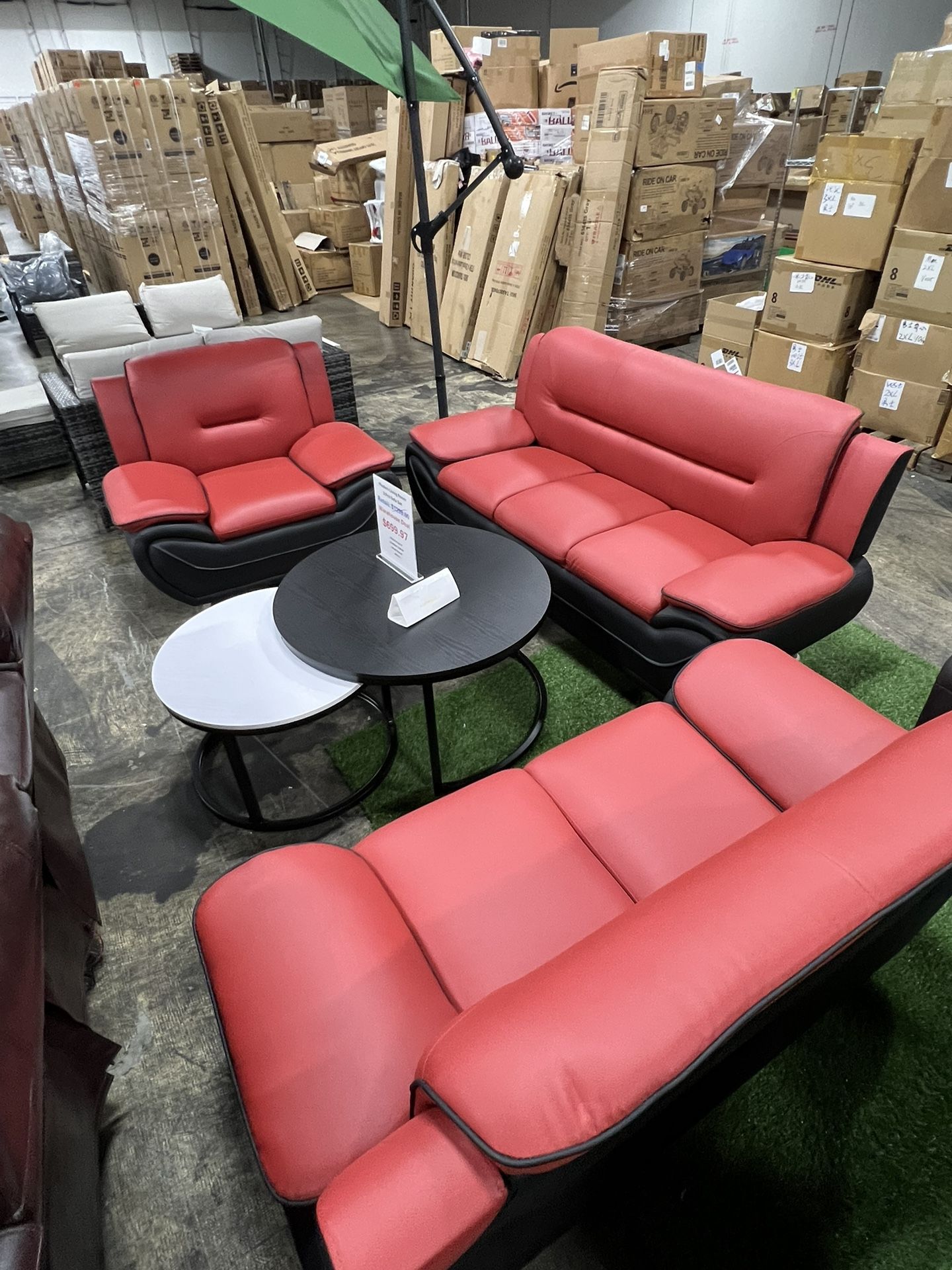 Red Black Modern 3Pcs Sofa Set / Juego de sofá moderno de 3 piezas rojo negro