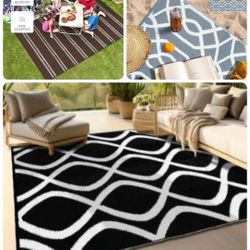 5 x 8 Ft Waterproof Reversible Plastic Straw Rug With Loops, Indoor Outdoor