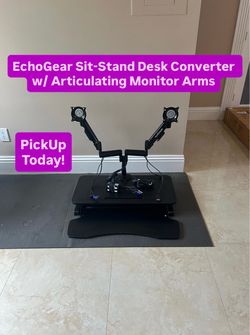 EchoGear Brand Sit-Stand Desk Converter with 2 Articulating Monitor Arm