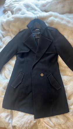 Black Wool-Blend Peacoat stand collar