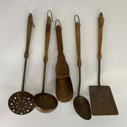 5 Pc Set Vintage Cooper Utensils