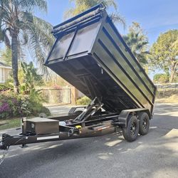 BRAND NEW DUMP TRAILER HEAVY DUTY SCISSOR HOIST 8 TONS, SET RAMPS, LED LIGHTS, TOOL BOX,ROLLING TARP,SPARE TIRE,IDEAL FOR BOBCAT FOR ANY QUESTION TEXT