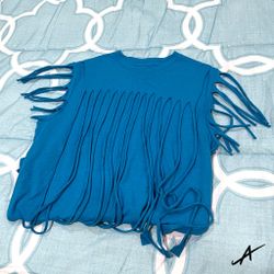Custom Blue Fringe Tank Top Tribal Style Festival Hippie Boho (S-XXL)