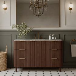 Nova 55" Marble Top Single Sink Vanity Brown Reeded Birch $850