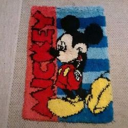 Vintage Mickey Mouse Latch Hook Rug Art Colorful Retro Decor COMPLETED