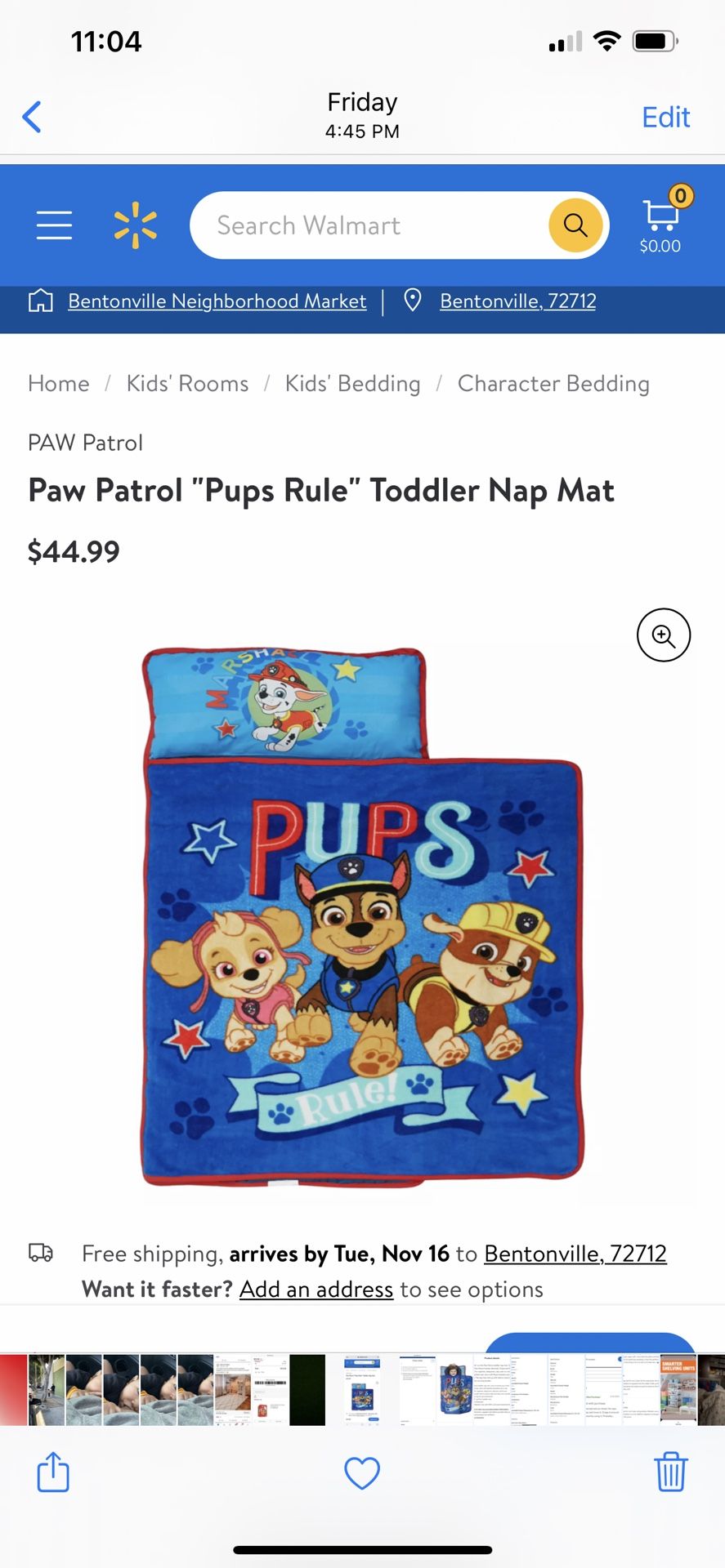 Paw Patrol children’s Nap Matt w/blanket