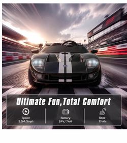 24V Electric Car for Kids Black, YOHOPO Birthday Gifts for Boy and Girl 3-8 Licensed Ford GT40, LED light, MP3, Bluetooth, FM, Remote Control, 3-Point