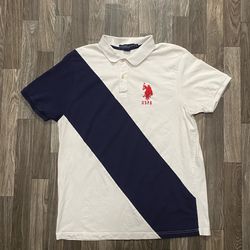 Y2k U.S. Polo Assn White/Navy/ Button Up  With Red Logo