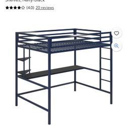 Navy Blue Full Size Loft Bed With Desk