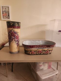 Hand painted cottagecore umbrella storage and storage tub