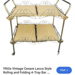 1950’s Vintage Cesare Lacca Style Rolling And Folding Bar Cart,  4-tray