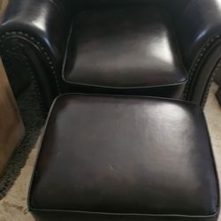Leather Chair and Ottoman