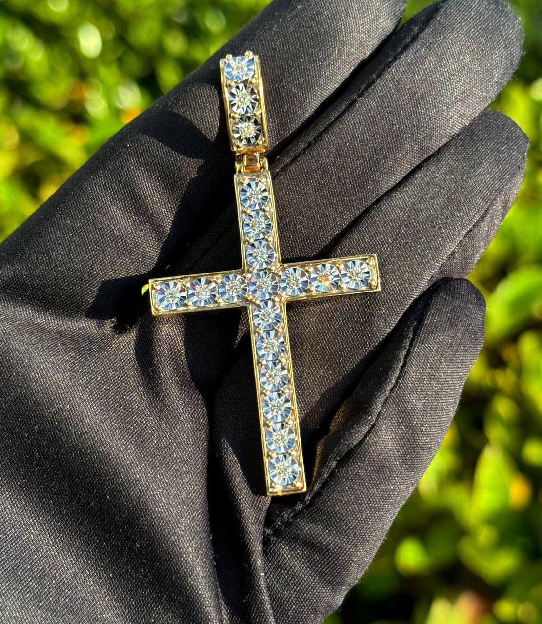 14k solid yellow gold 0.75CTW diamond cross pendant charm