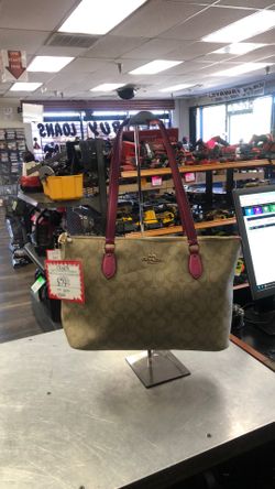 1003 COACH CH504 Womens Light Khaki Petunia Signature Canvas Shoulder Tote Handbag 580395
