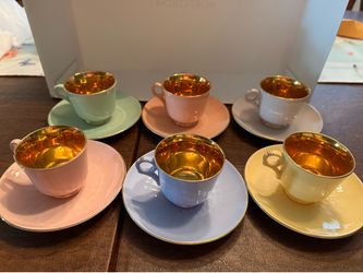Figgjo Flint Pastel Set of 6 Demitasse Cups and Saucers Norway, 1950's