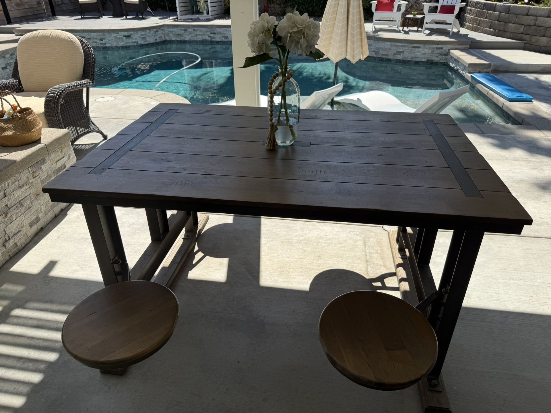Industrial Market Table With Attached stools