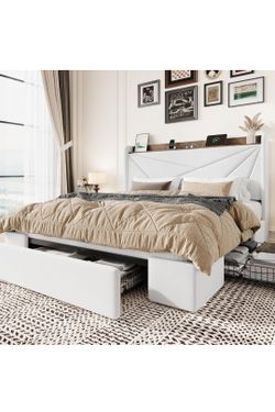NEW Queen Bed Frame – 3 Storage Drawers + Charging Station