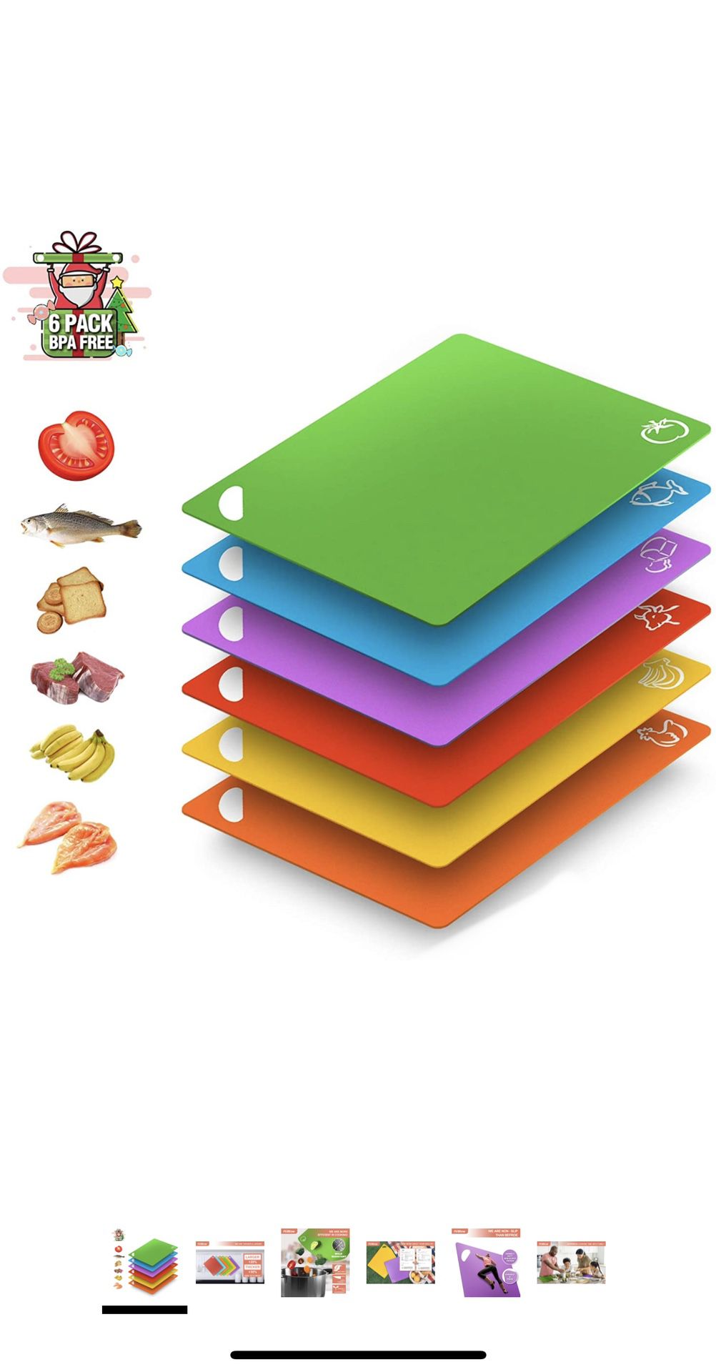 Amazon Brand Extra Flexible Plastic Cutting Board for Kitchen Dishwasher Safe Non-Slip Set of 6 Colors Code Large Thick BPA Free Plastic Cutting Mats-