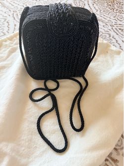 1980 Vintage Black Beaded Box Crossbody Evening Bag - Elegant Hand-Beaded Clutch