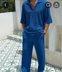 Mens light blue leisure 2 piece suit