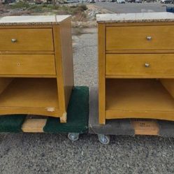 TWO NIGHTSTAND TABLE WOOD END TOP MARVEL STONE 