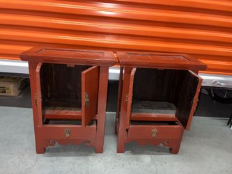 Vintage Asian Red Wood Nightstands – Set of 2 