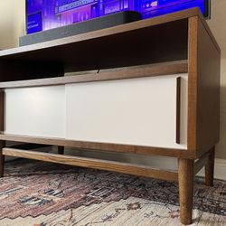 West Elm MCM Modern Storage Media Stand in Acorn and White