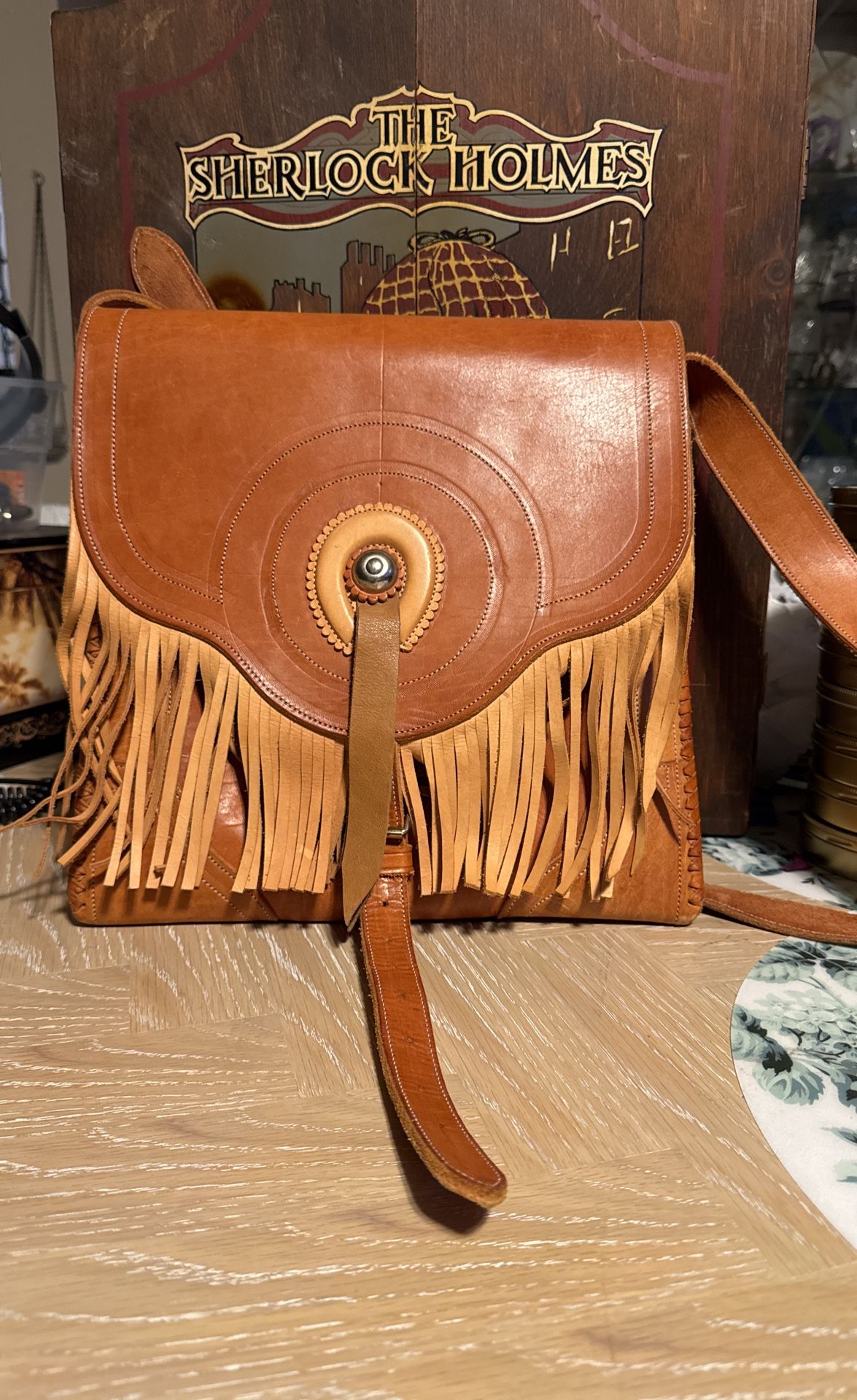 Vintage Looking Fringed Leather Satchel/bag/ Purse Horseshoe Design