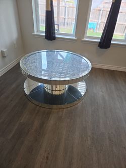Round Mirrored Coffee Table with Glass Top