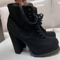 Women Booties- Black Rhinestones Shoes-USED- Clean And Sanitized-size 9-$20-zapatos  De Mujer Usada