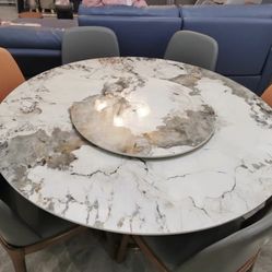 53”/59” Modern Round Dining Table with Lazy Susan $1099/ $1199. Glossy Sintered Stone Tabletop
