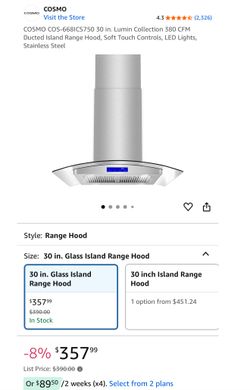 Cosmo Island Mount Range Hood New In The Box.