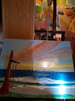 Original Ocean Sunset Acrylic Pour Painting