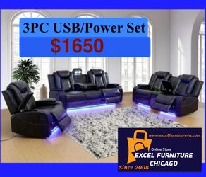💥FREE DELIVERY💥Brand New POWER, LED, USB  3PC Reclining Sofa Loveseat Chair Set