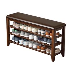 BRAND NEW Shoe Rack Bench Entryway Storage with Leather Cushion, Shoe Organizer Bench for Entryway, Ideal for Front Doors Entrances Hallway Mudroom Fe