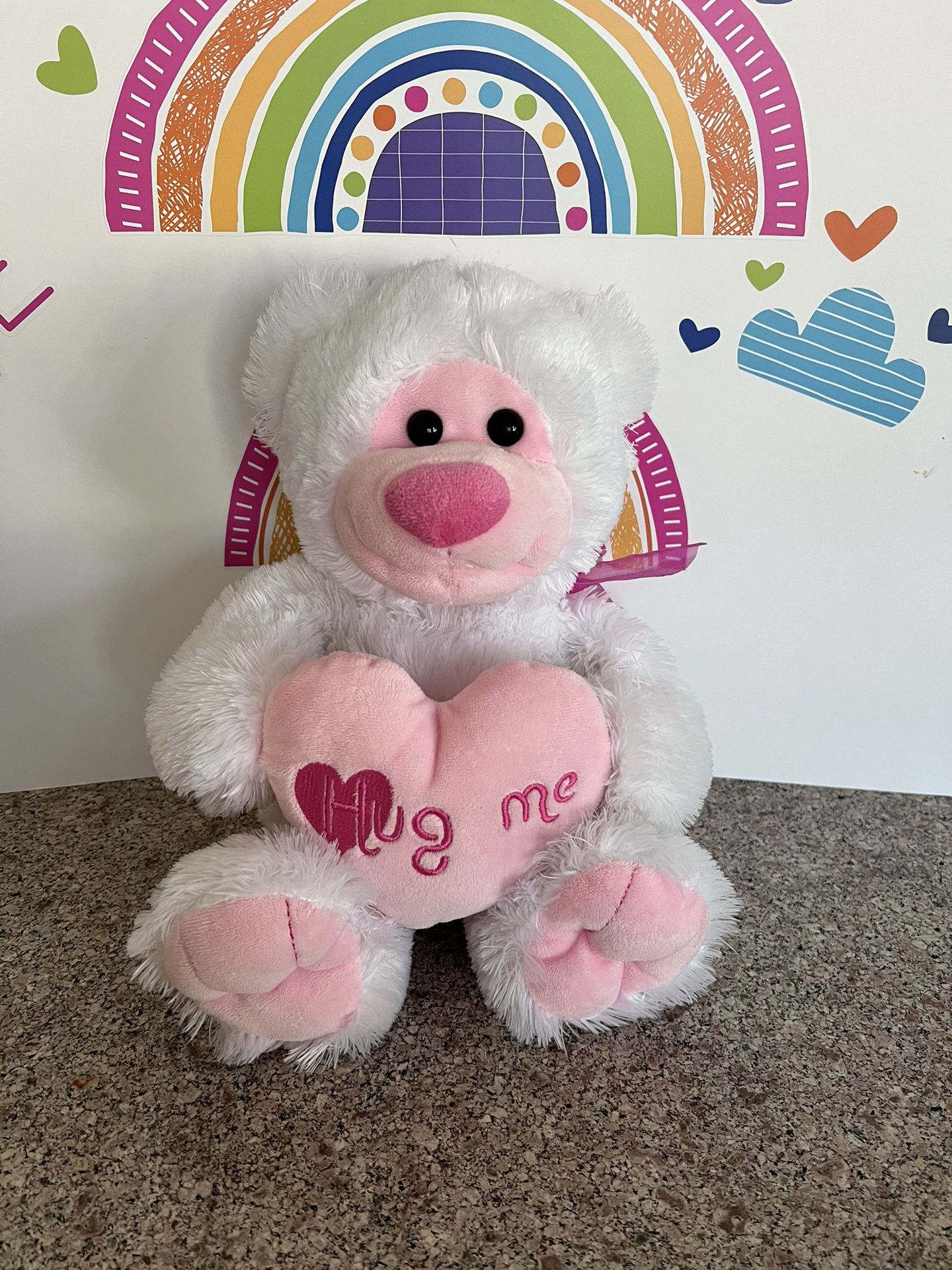 VALENTINE’S DAY TEDDY BEAR! WHITE AND PINK 16 INCH