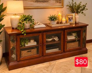 Wood TV Console Cabinet with Glass Doors
