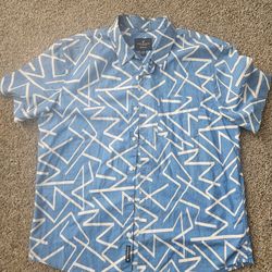 American Eagle Seriously Soft Blue Geometric Button-Up Shirt