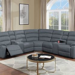 Brand New Gray Or Biege Linen Manual Reclining Sectional