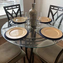 Brown  Metal Glass Dining Set  And  Baker’s  Rack