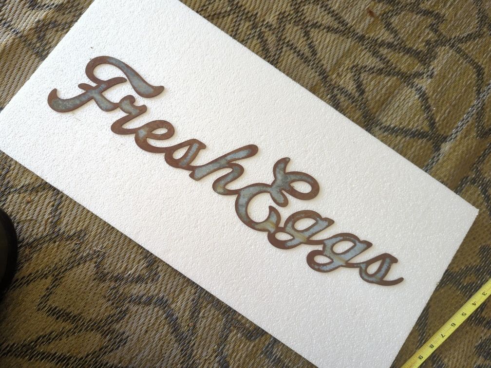 Fresh Eggs Written Rusty Metal Vintage Sign