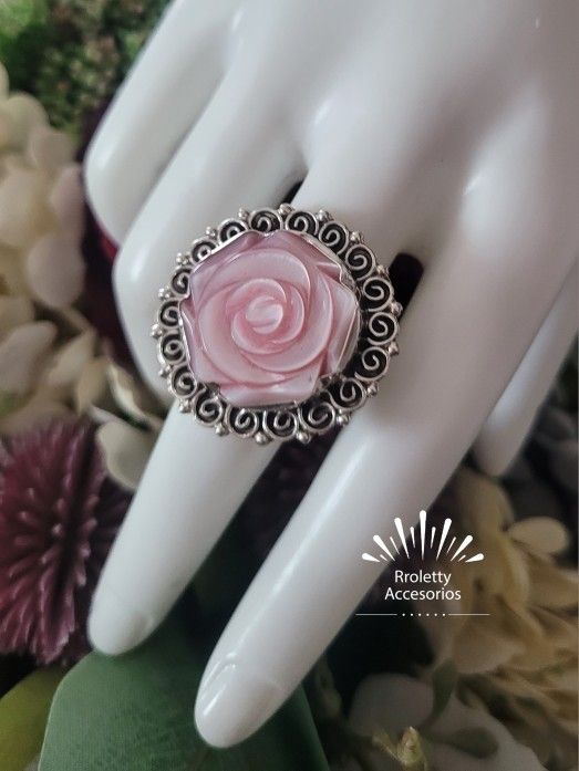 Sterling Silver 925 Ring Rose Design Oxidized
