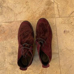 Mos Lightweight Suede W/ Fur Trim Boots In Burgundy Sz 39