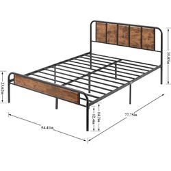 Queen Size Platform Bed Frame with Wooden Headboard,Sturdy Steel Slats Support/Matress Foudation/No Box Spring Needed(Brown)