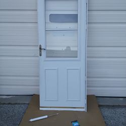 Nice White Storm Door With Built In Screen 32" X 80" Right Hand Swing Very Clean Like New. 