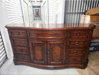 Ornate 9-Drawer Solid Wood Dresser / Buffet Credenza - Heavy, Large (6+ft Long) & Solid