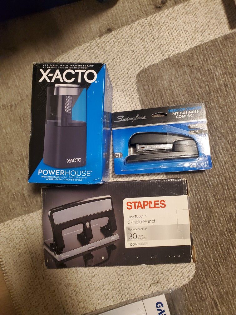 (LOT) BRAND NEW - Xacto Pencil Sharpener + Hole Punch + Stapler 