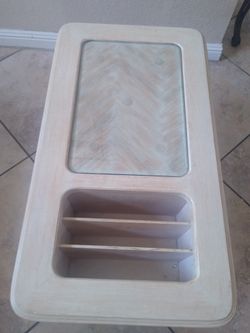 Solid wood end table w/ magazine slots & storage compartment