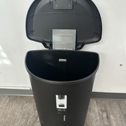 13 Gallon Semi-Round Step Kitchen Trash Can, Black Plastic with Soft-Close Locking Lid 