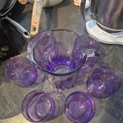 Purple Pitcher With 6 Glasses